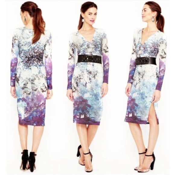 Revolve Talulah Midi Dress Watercolor Winter Falling Snowflake Bodycon Size L - Picture 1 of 11